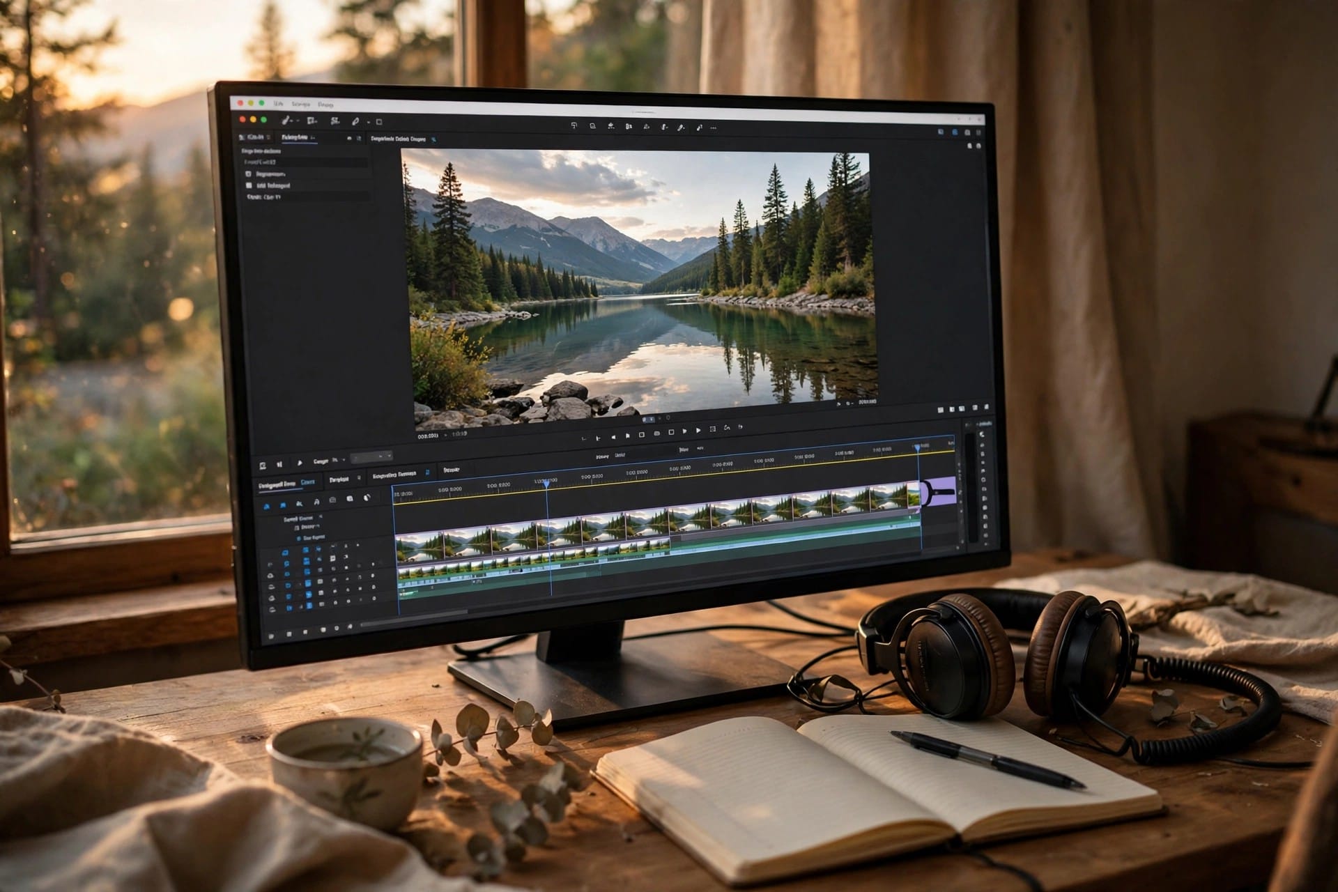 Video editing timeline with a short nature clip being extended at its end