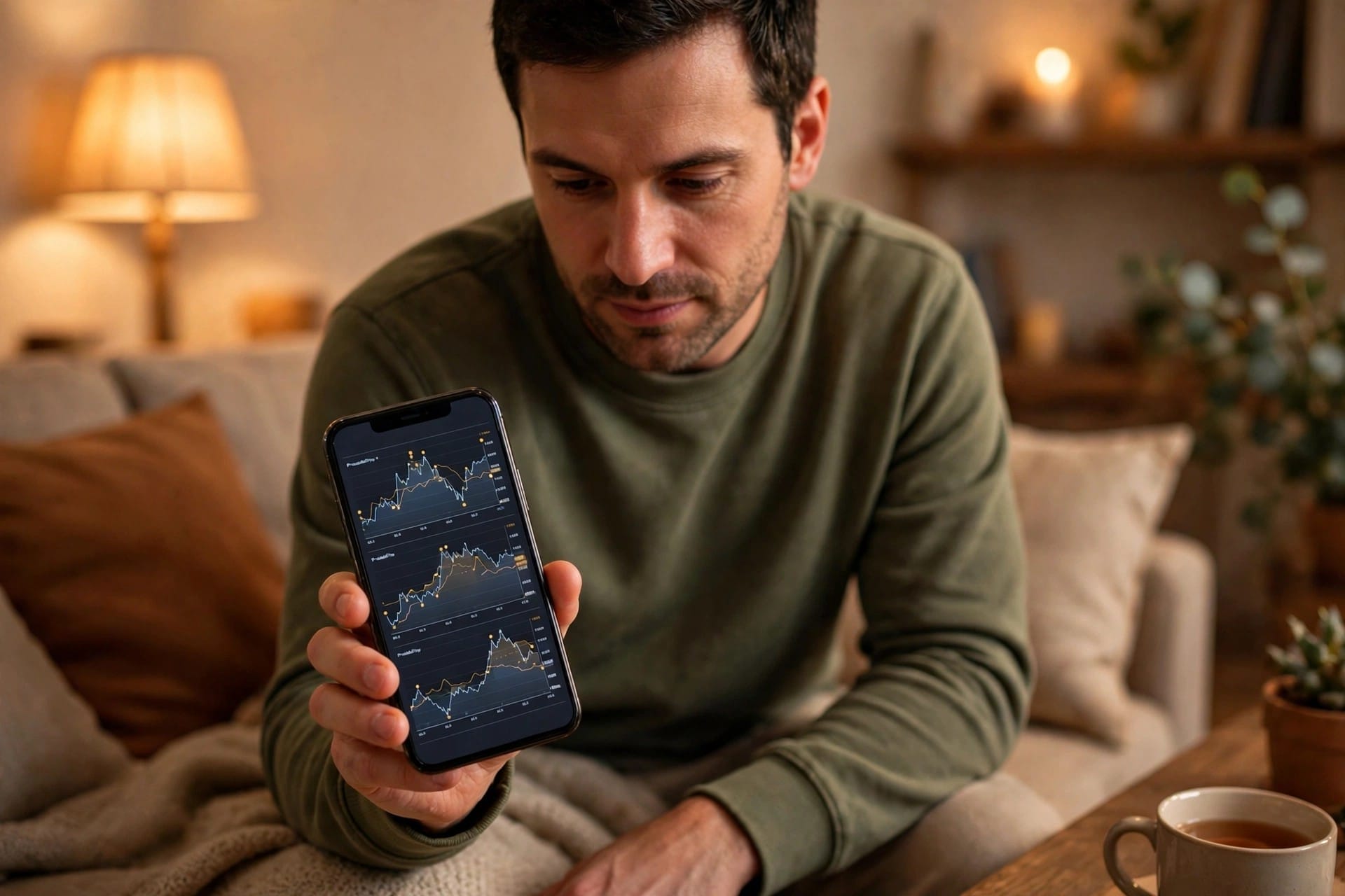 Man checking prediction market probability charts on a phone