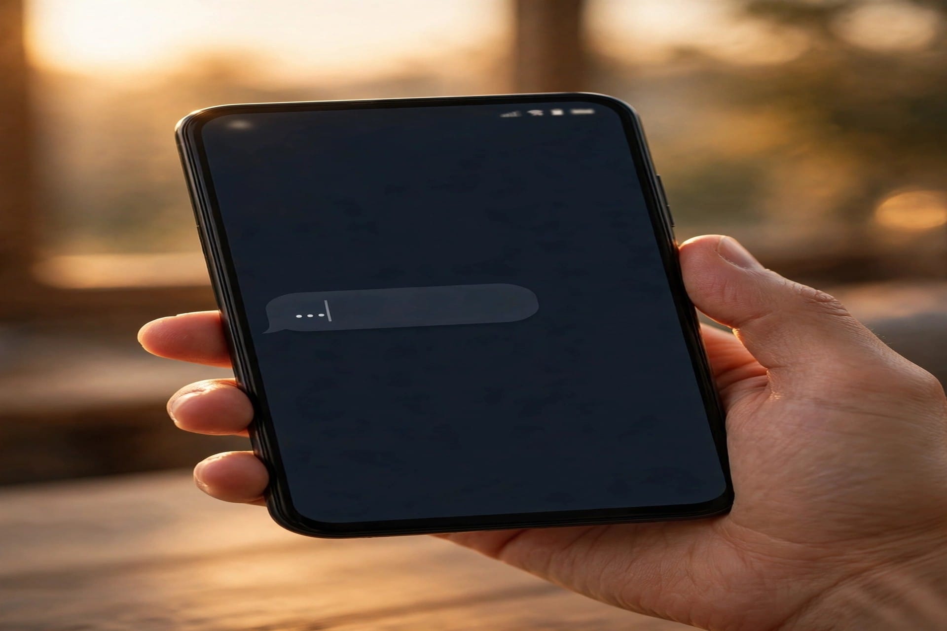 Hand holding a phone showing the first words of an AI reply appearing