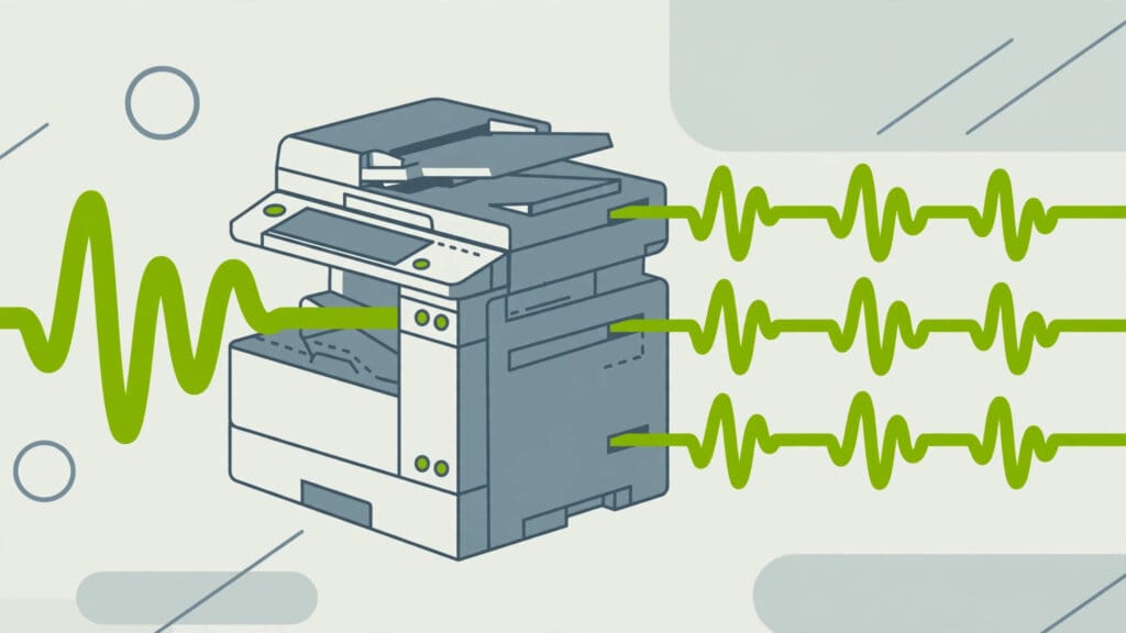 Illustration of a single voice waveform being copied into three identical waveforms, representing AI voice cloning
