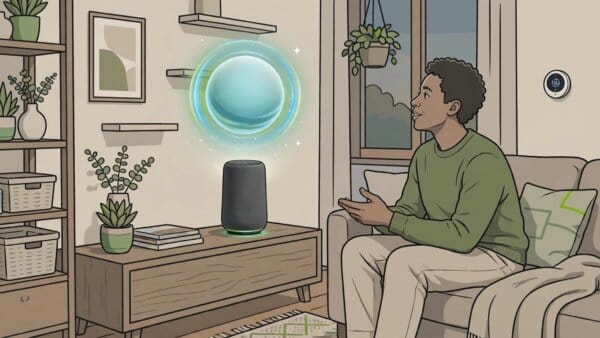 Illustration of Alexa+, Amazon's generative AI voice assistant, in a smart home