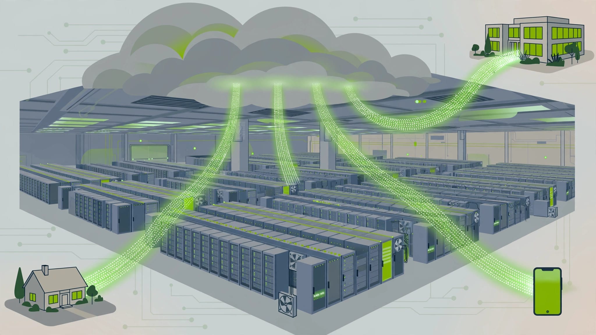 Illustration of AWS cloud infrastructure behind Amazon's AI services