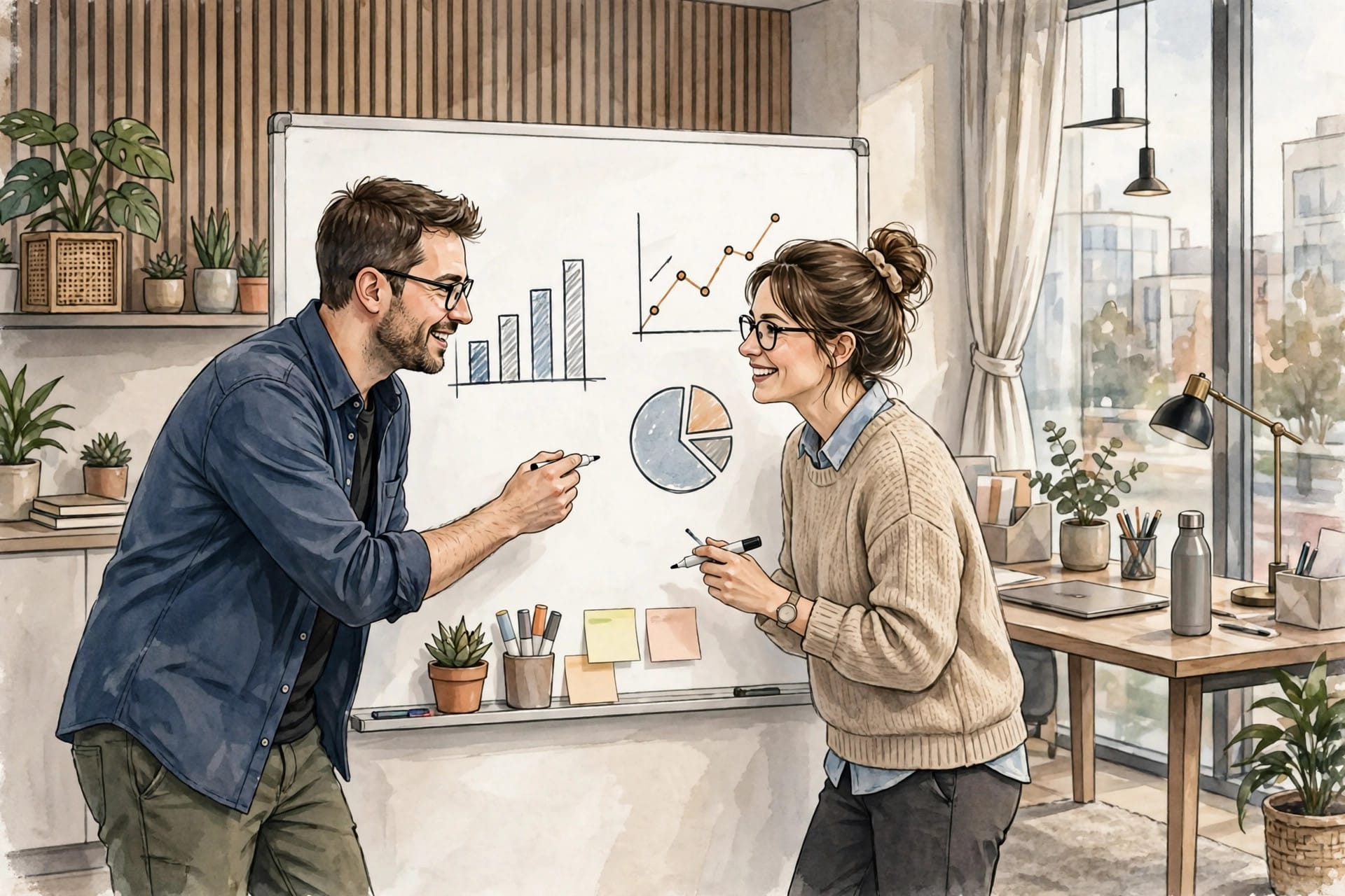 Engineers discussing outcomes at a whiteboard