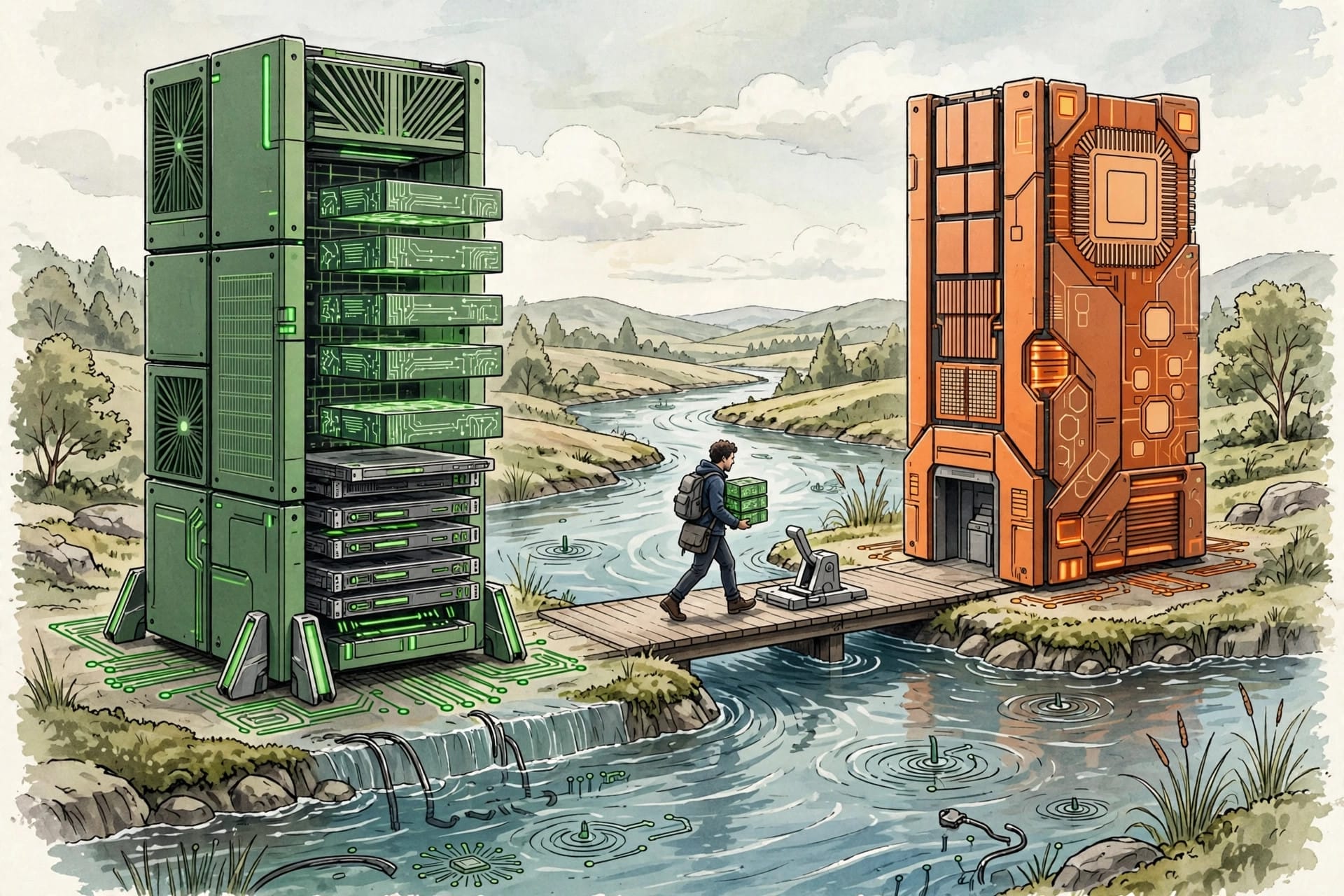 Developer moving PyTorch code from an Nvidia GPU tower to an Amazon Trainium tower with TorchNeuron