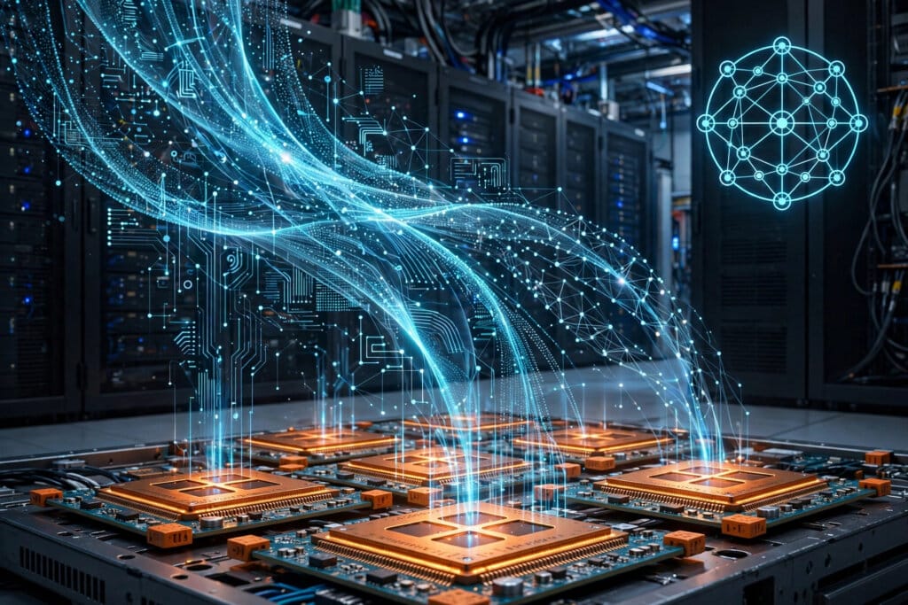 PyTorch code flowing onto Amazon Trainium AI chips in a data centre for TorchNeuron