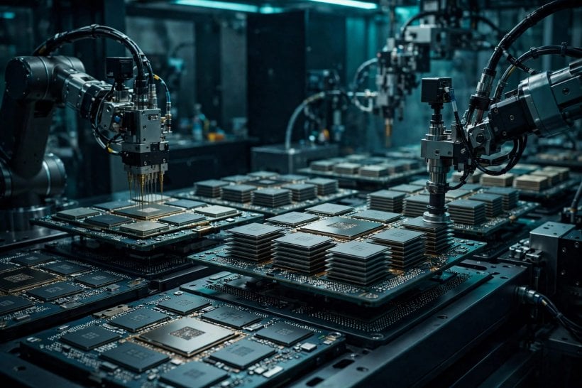 AI accelerator packages on an Amkor assembly line under the NVIDIA capacity agreements