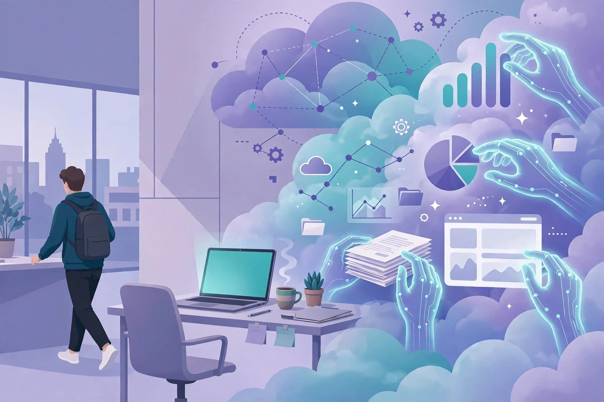 Claude Duet agent assembling dashboards and documents in a cloud workspace while the user is away