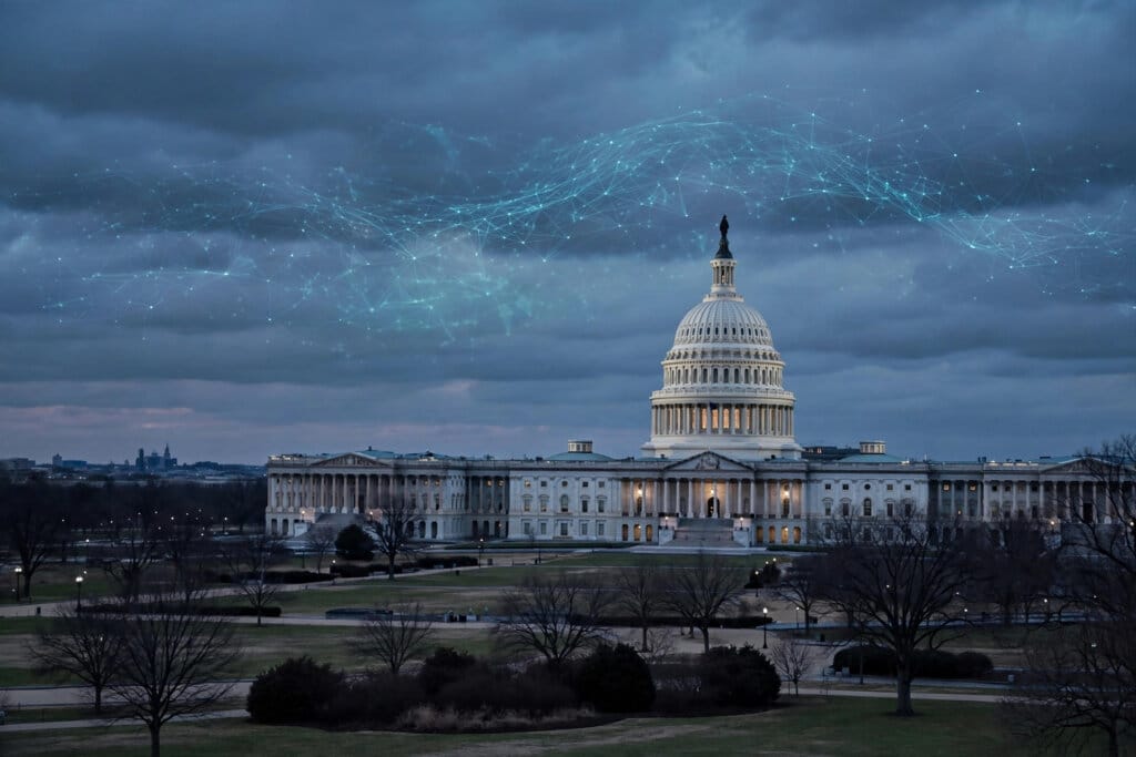 US Capitol at dusk as Anthropic pitches its draft frontier AI safety bill to lawmakers