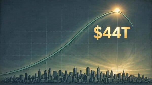 Chart projecting Anthropic's extreme AI scenario for US GDP reaching $44 trillion by 2030