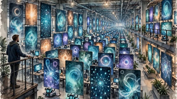 Anthropic office workspace where one engineer supervises several AI agent screens at once