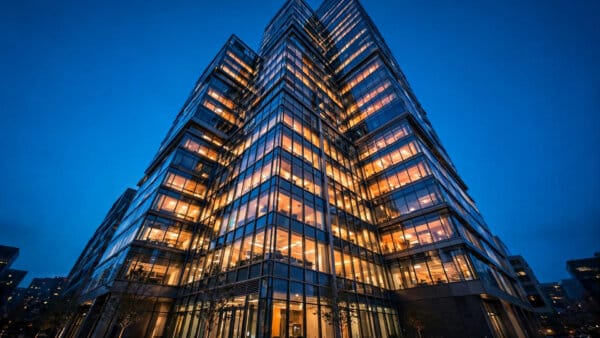 Anthropic office building at dusk, representing the company crackdown on unauthorized Claude data extraction