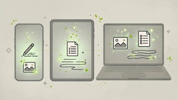 Illustration of Apple Intelligence features on iPhone, iPad and Mac