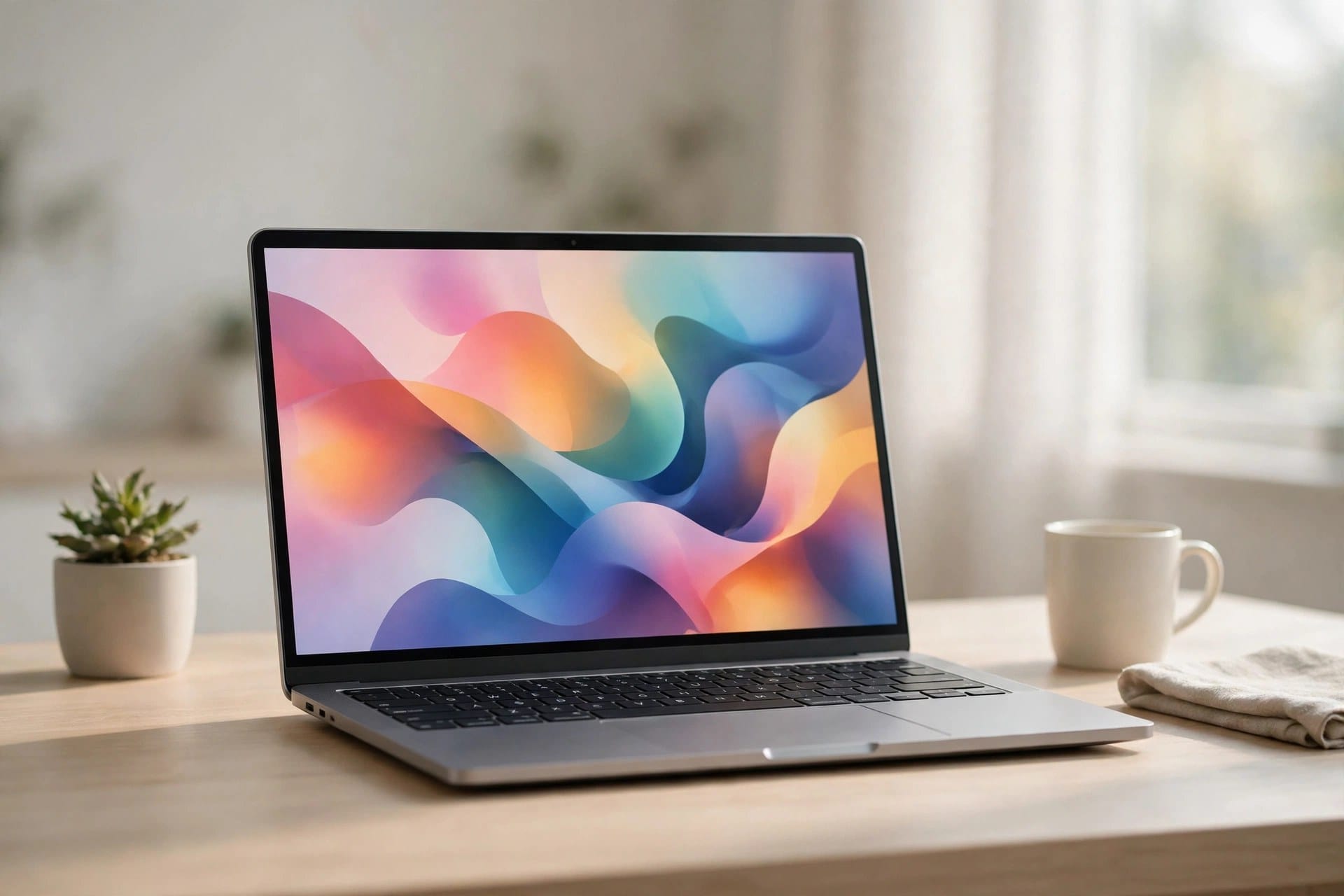 A modern laptop on a desk in soft daylight