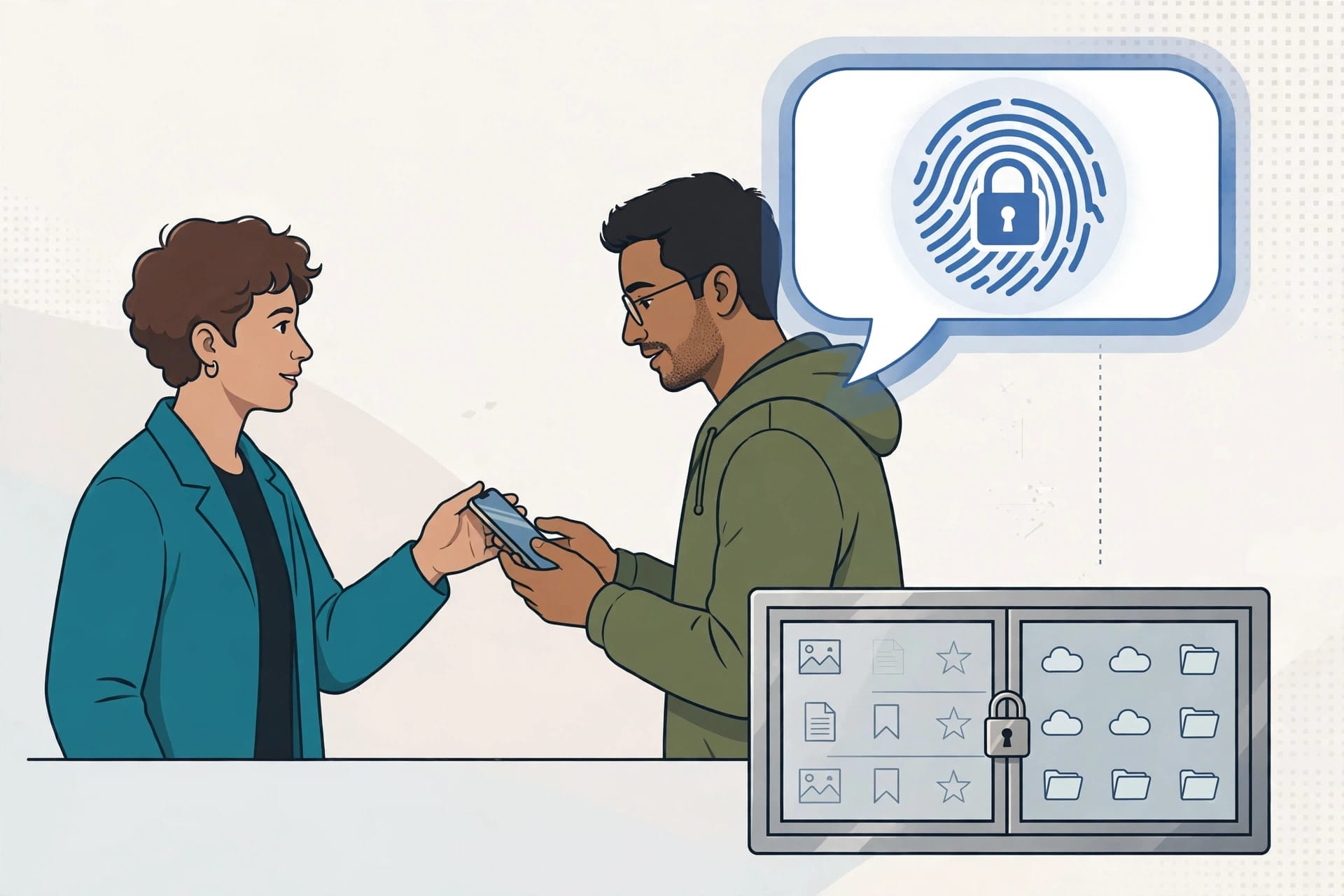 Person handing over a phone while a ChatGPT locked chat stays sealed behind a fingerprint lock