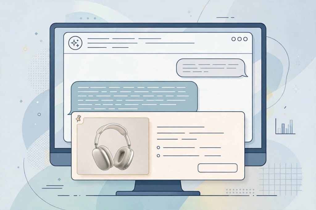 ChatGPT Ads visual card with a large product image shown below an AI answer in ChatGPT