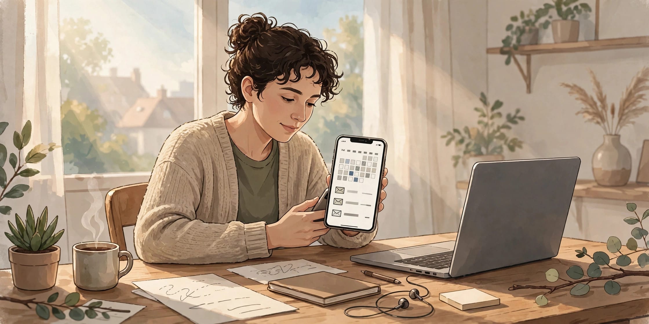 Person using a phone with calendar and inbox