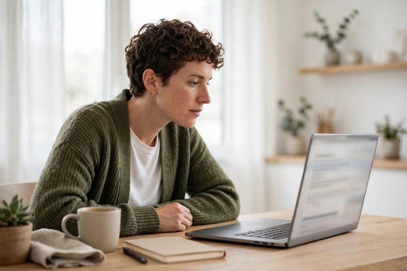 A person reading a long article in a clean distraction-free view on a laptop