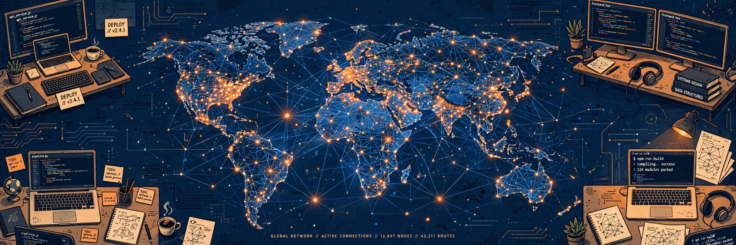 Glowing world network map as Cloudflare passes 10 million developers building for the AI agent era