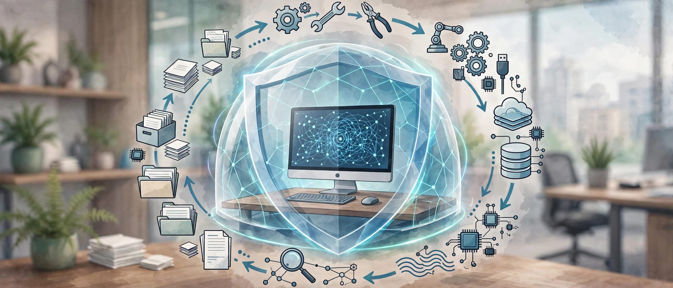 Secure sandboxed agent workspace with tools and a protective shield around a computer