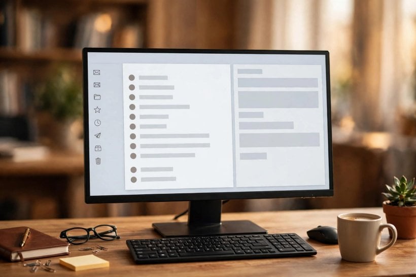 A desktop computer showing an email application, illustrating Outlook users affected by the Copilot Prioritize retirement