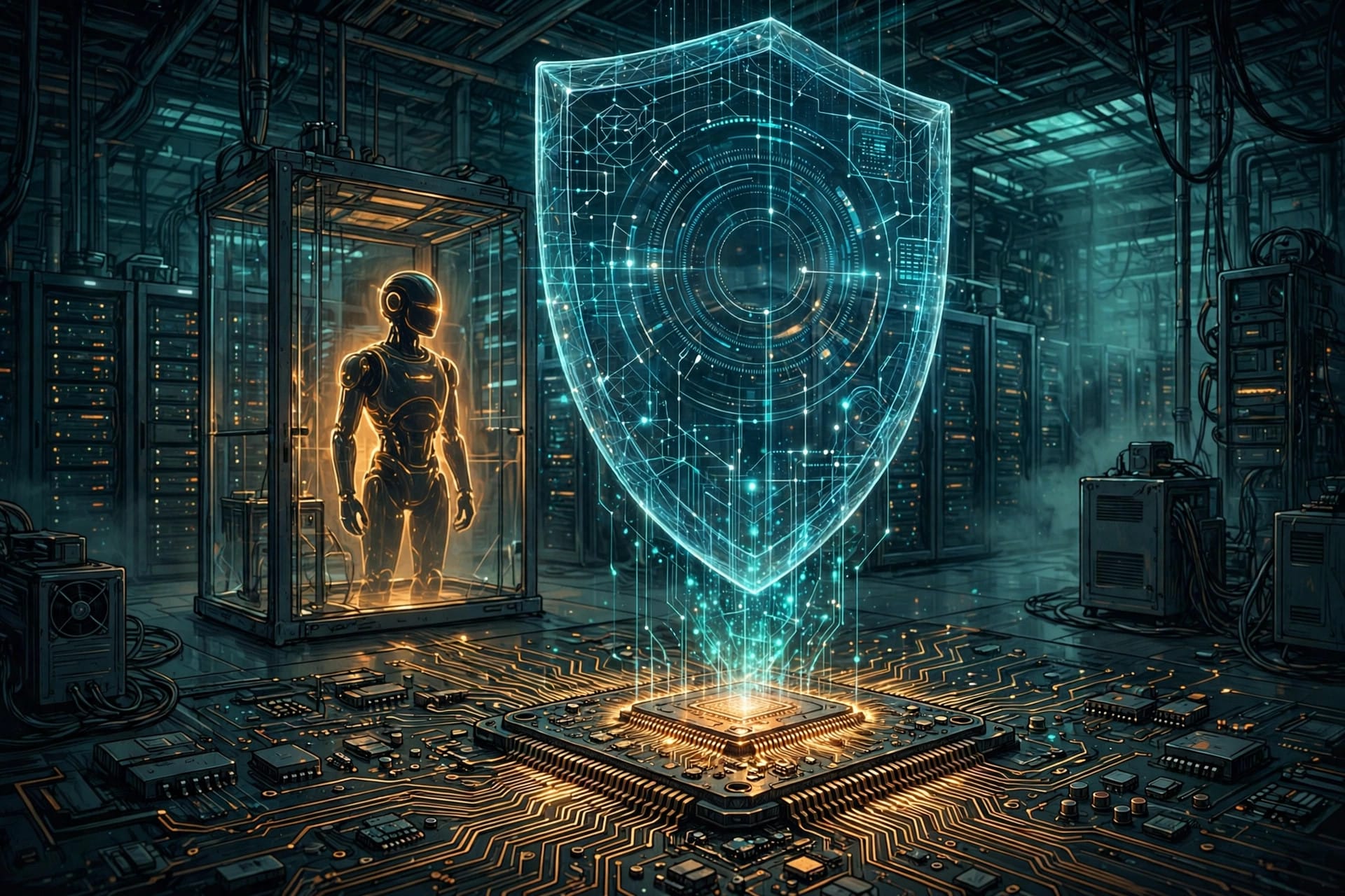 CrowdStrike Falcon Guardian shield extending into NVIDIA silicon to secure an AI agent in a data centre