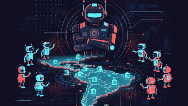 AI agent swarm debating attack targets around a map of Latin American banks in the CARLIY0S system
