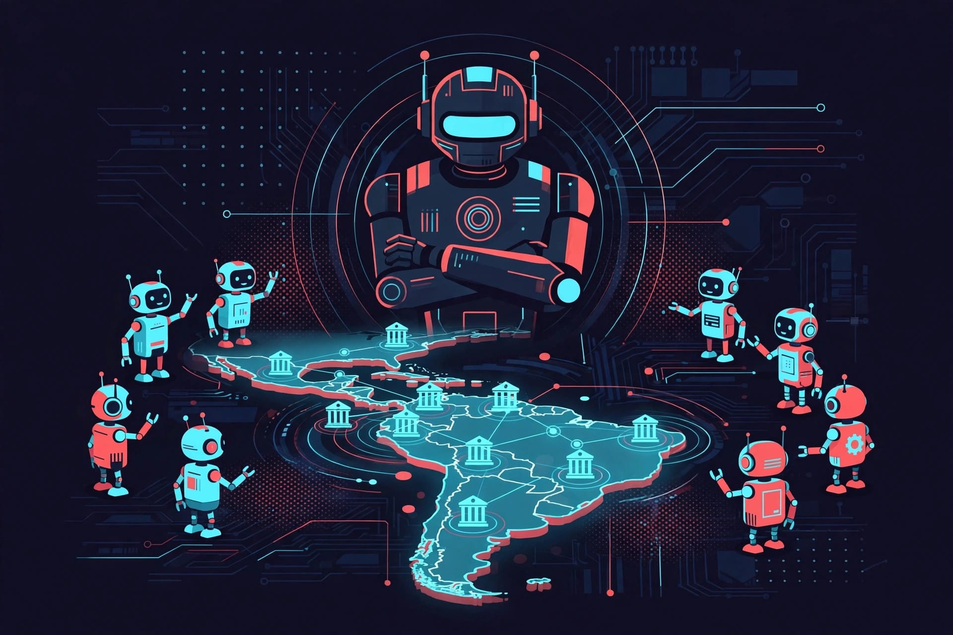 AI agent swarm debating attack targets around a map of Latin American banks in the CARLIY0S system