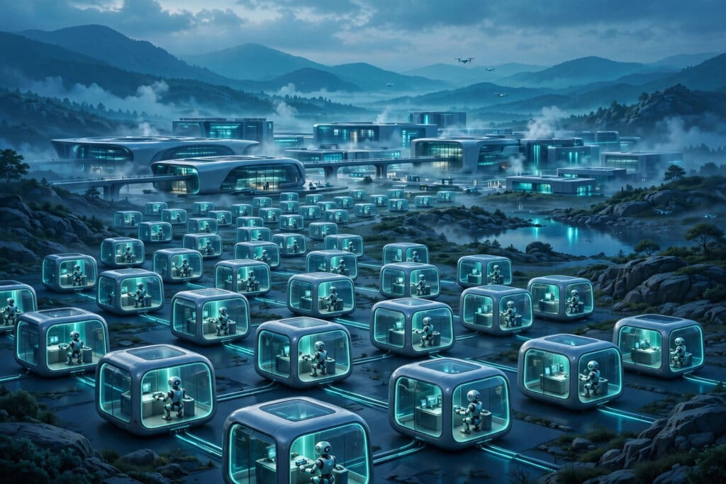 Daytona agent cloud data centre of glowing isolated sandbox pods for AI agents