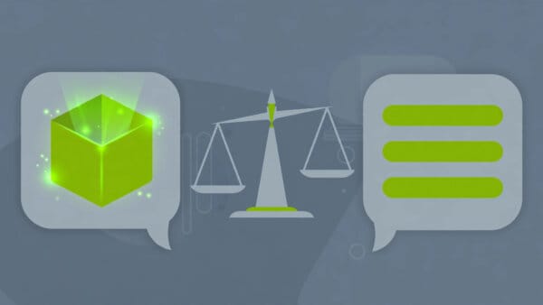 DeepSeek versus ChatGPT illustrated as an open green cube balanced against a closed chat panel