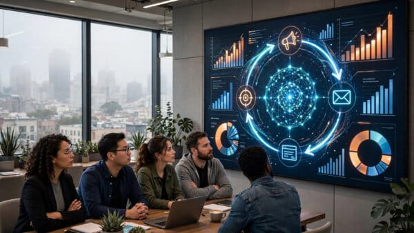 Different AI marketing system orchestrating B2B campaigns across channels for a small marketing team