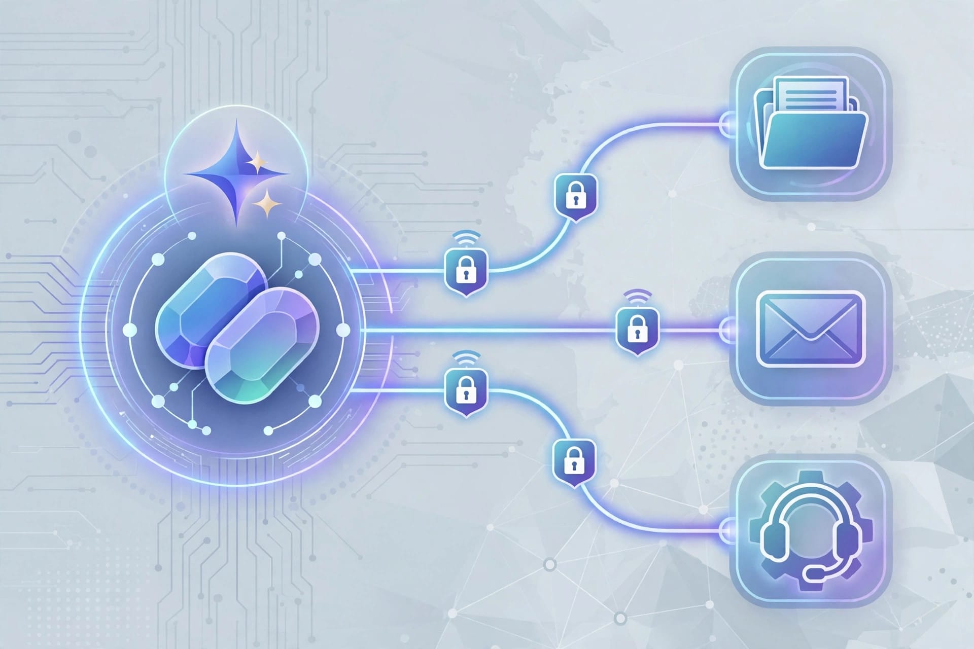 Secure connectors linking Gemini for government services to agency systems and federal data sources