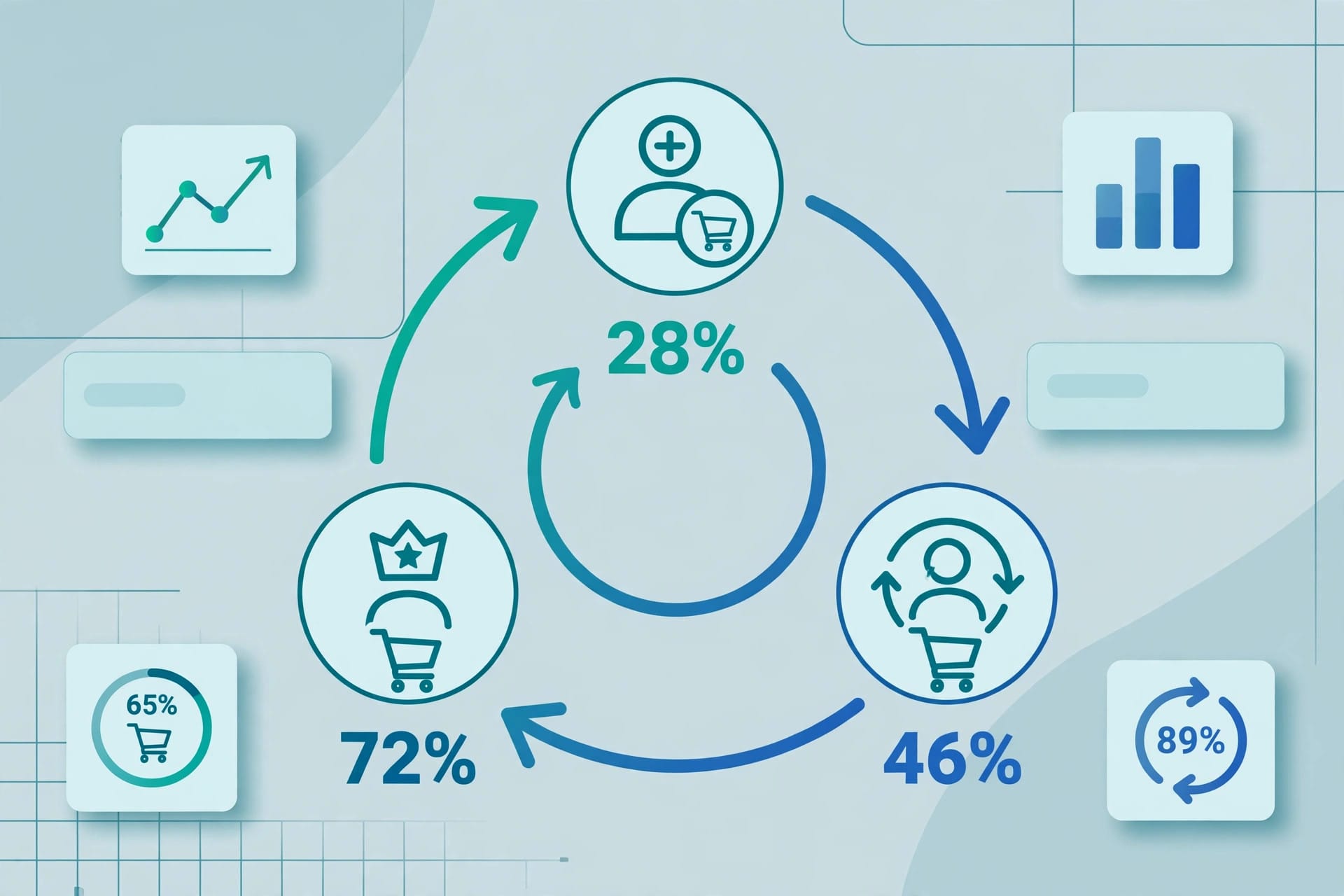 Google Ads customer lifecycle goals dashboard showing new, returning and loyal customer stages in a circular journey