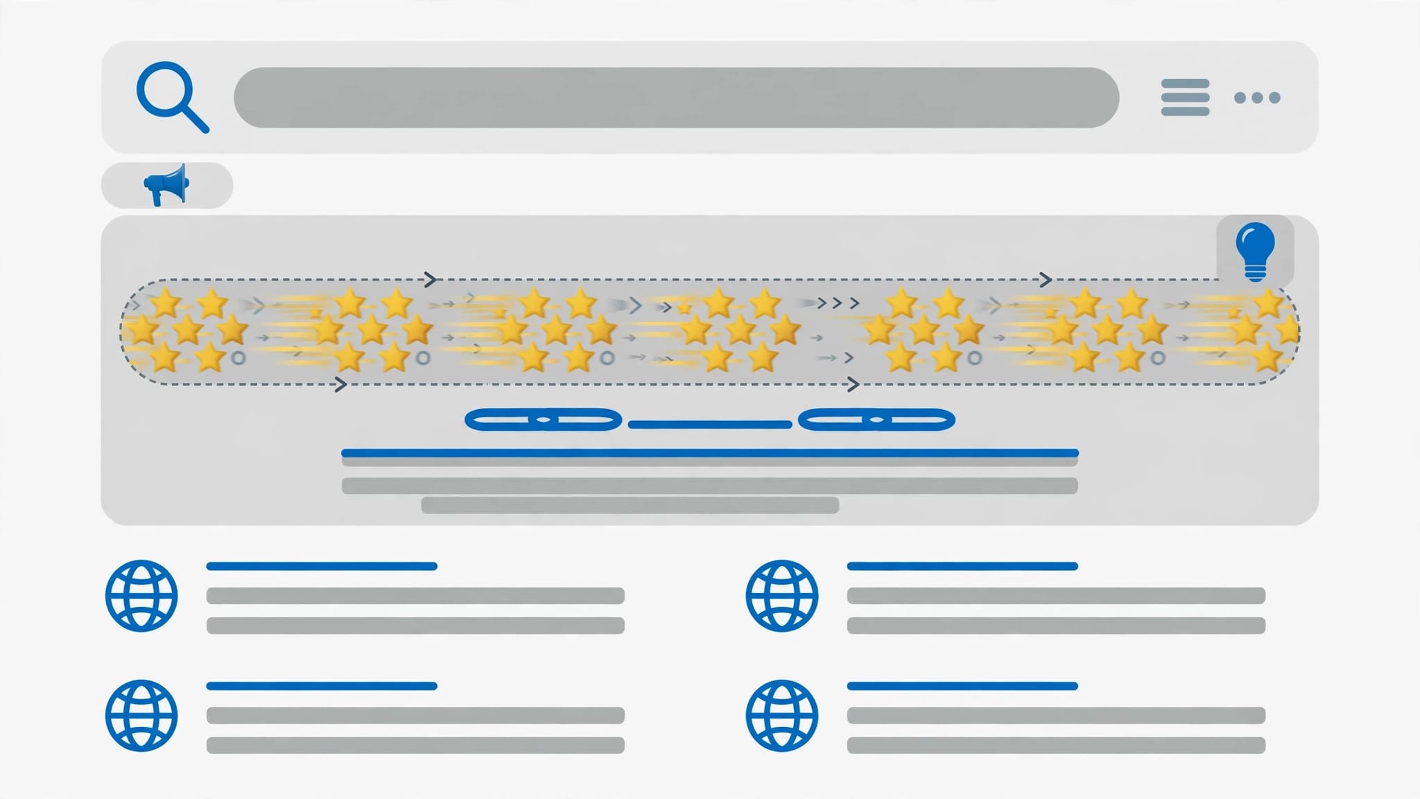 A sponsored search result with a scrolling marquee animation cycling ratings and review stars