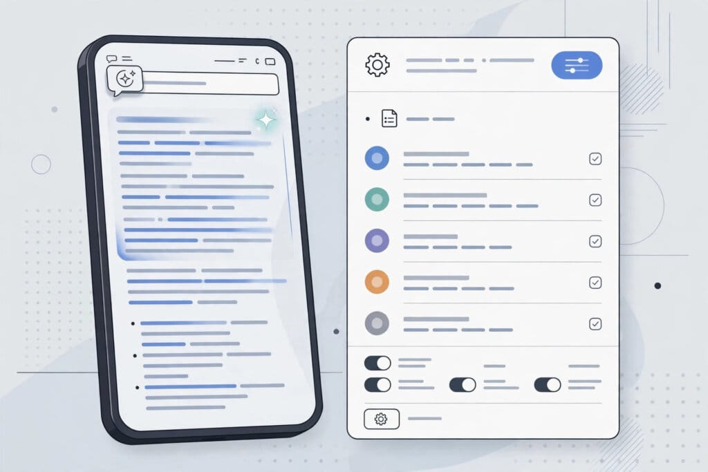 Google AI Mode answer on a phone with a citations sidebar and a Source preferences button