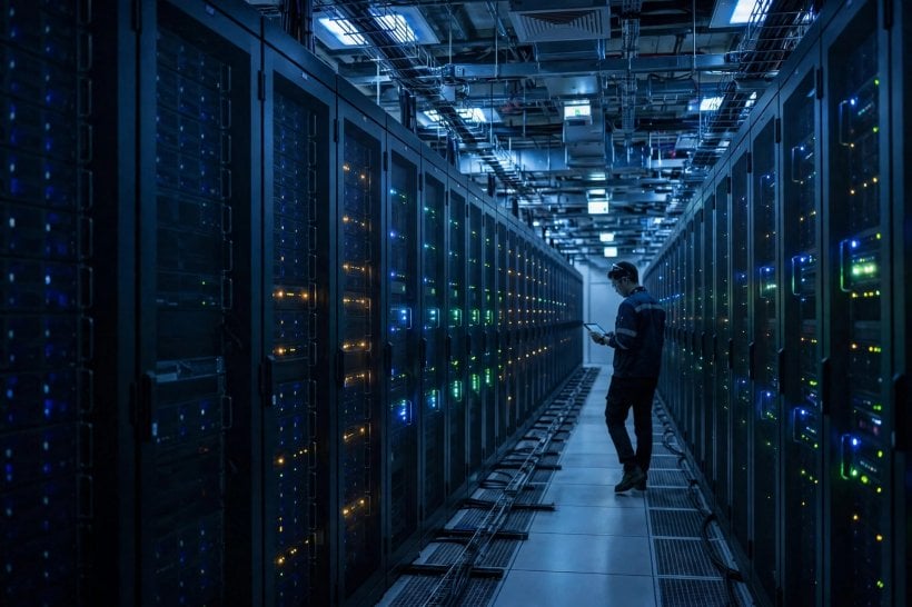 Server racks in a London cloud data centre coming back online row by row as Google Cloud services recovered from the outage