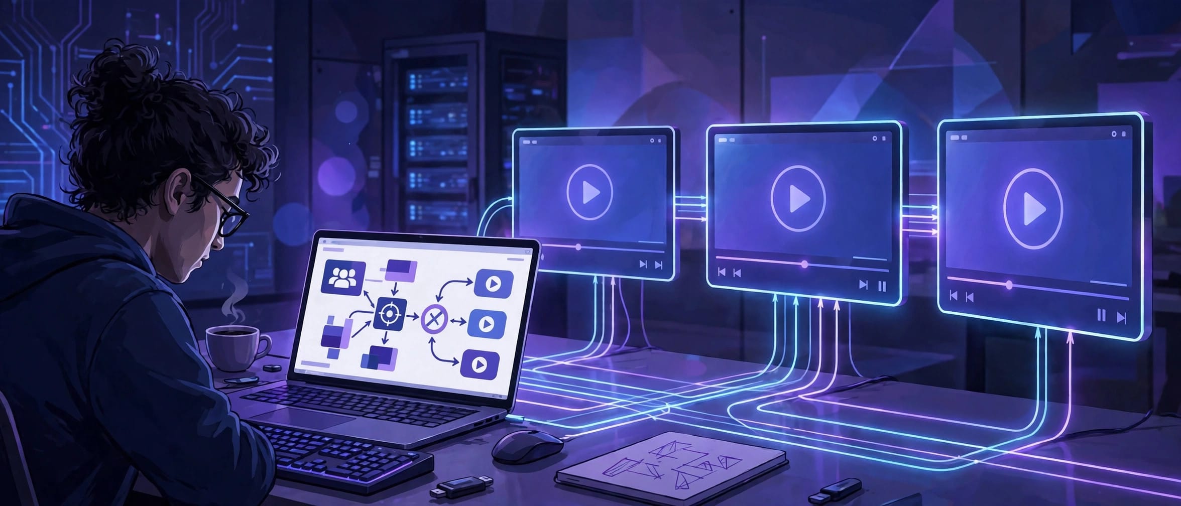 Developer integrating Display and Video 360 API targeting blocks with video player screens