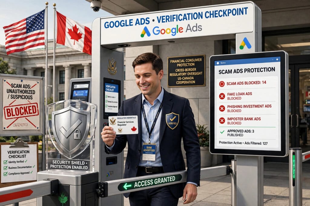 Bank advertiser passing Google Financial Services Verification with regulator credentials in the US and Canada