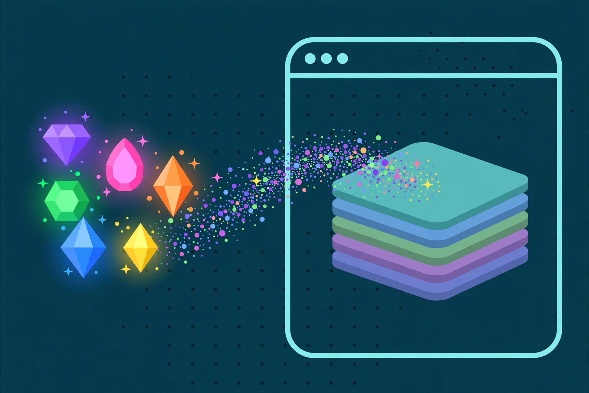 Gem icons merging into stacked Skills cards inside one chat window, illustrating the Gemini Gems to Skills migration