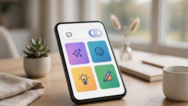A smartphone showing Gemini's chat interface with stackable Skills cards, as Google renames Gems to Skills