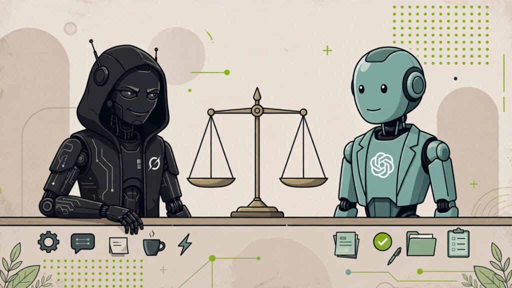 Illustration comparing Grok and ChatGPT as rival AI assistants