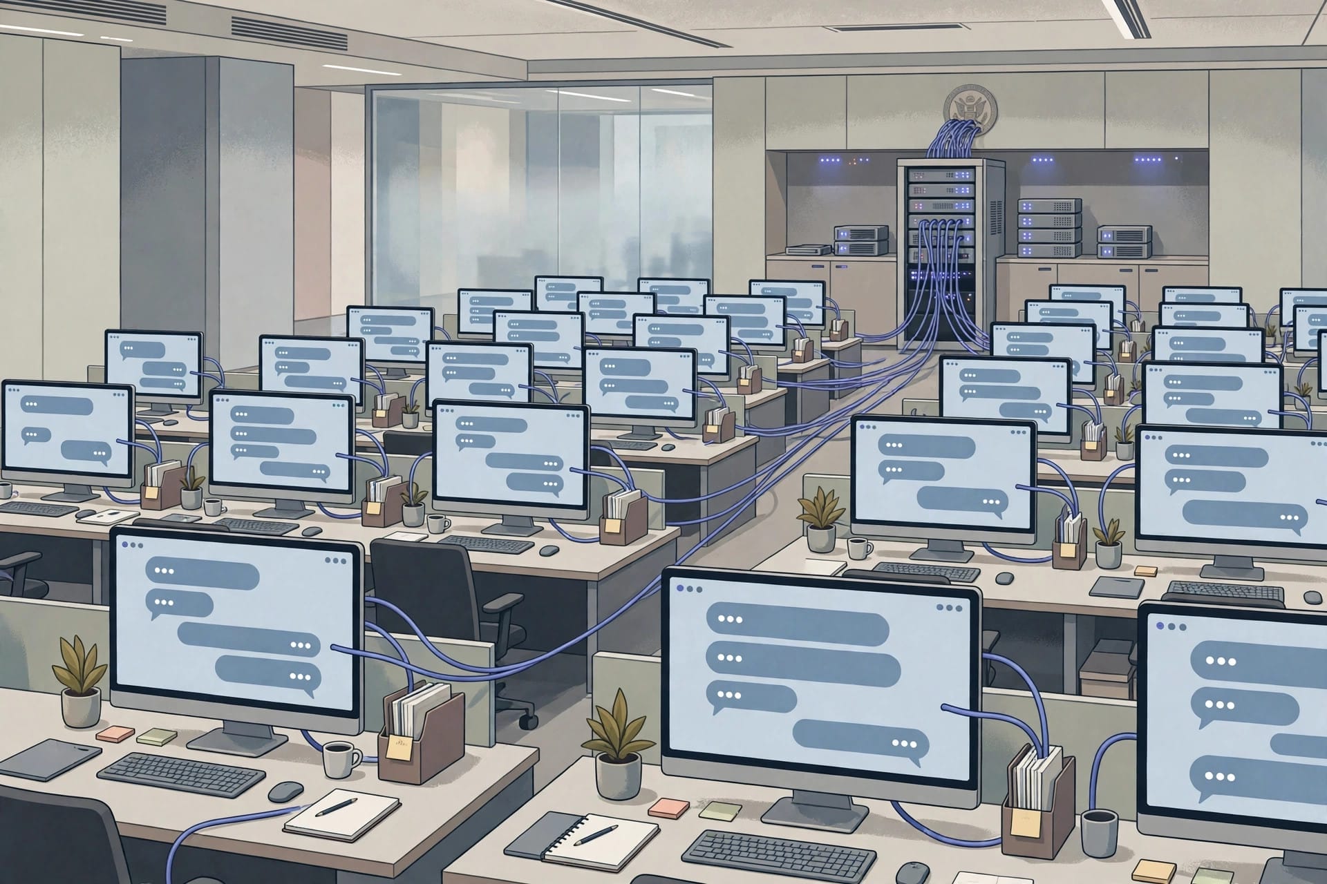 Government office workstations all running Claude, showing HHS dependence on Anthropic as its single AI provider