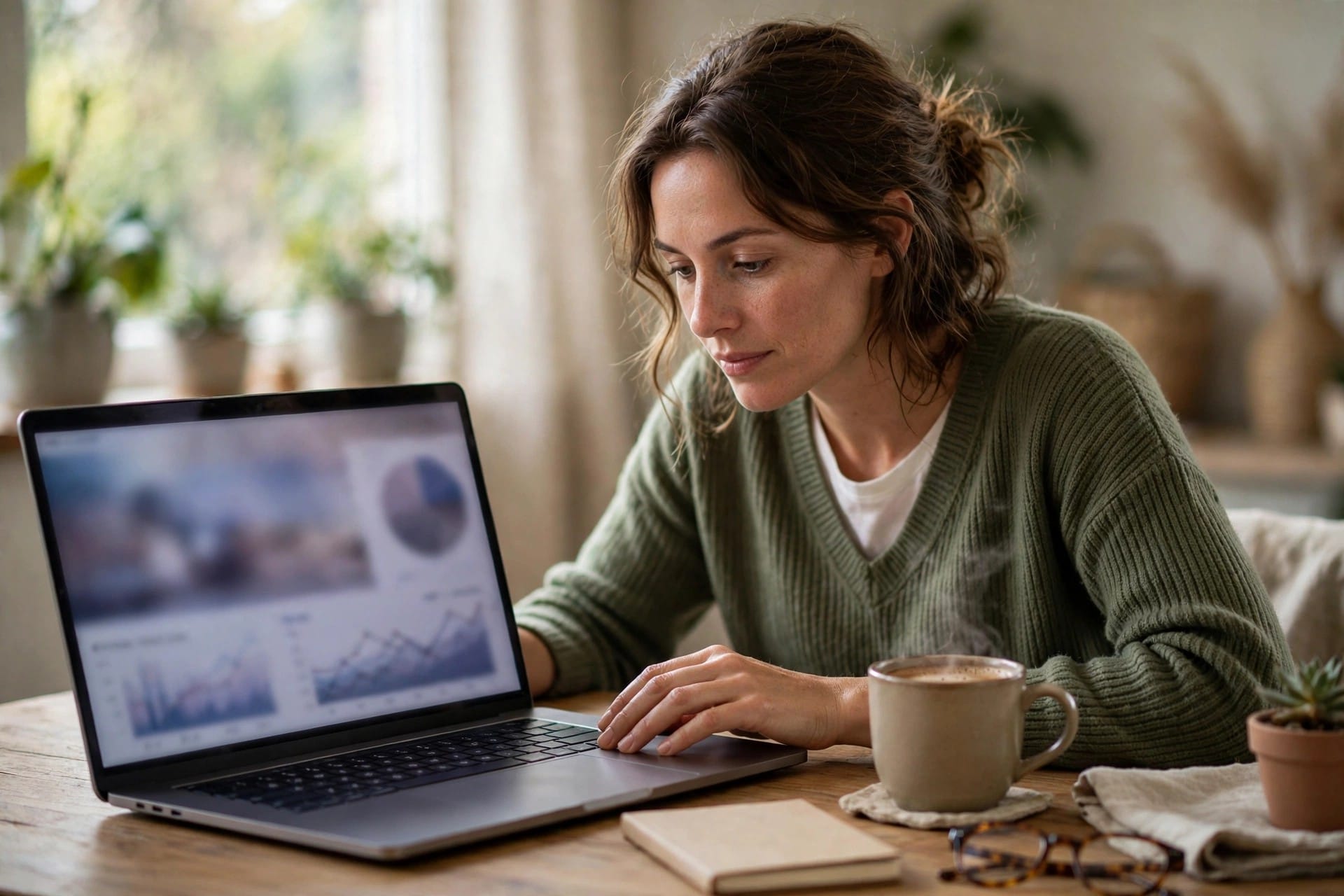 A website owner checking traffic analytics on a laptop.