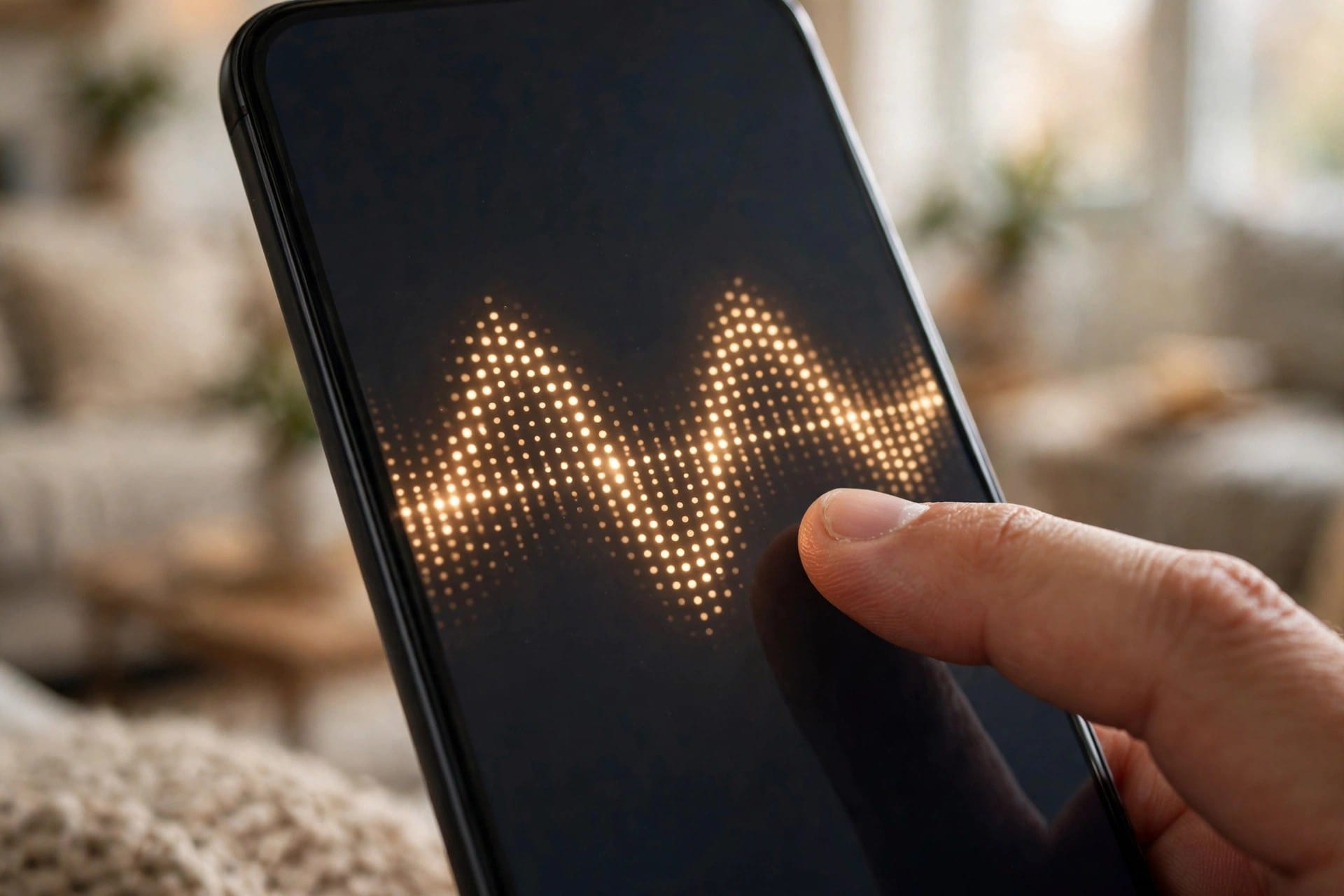 Phone screen showing a melody fingerprint as a dotted sound wave