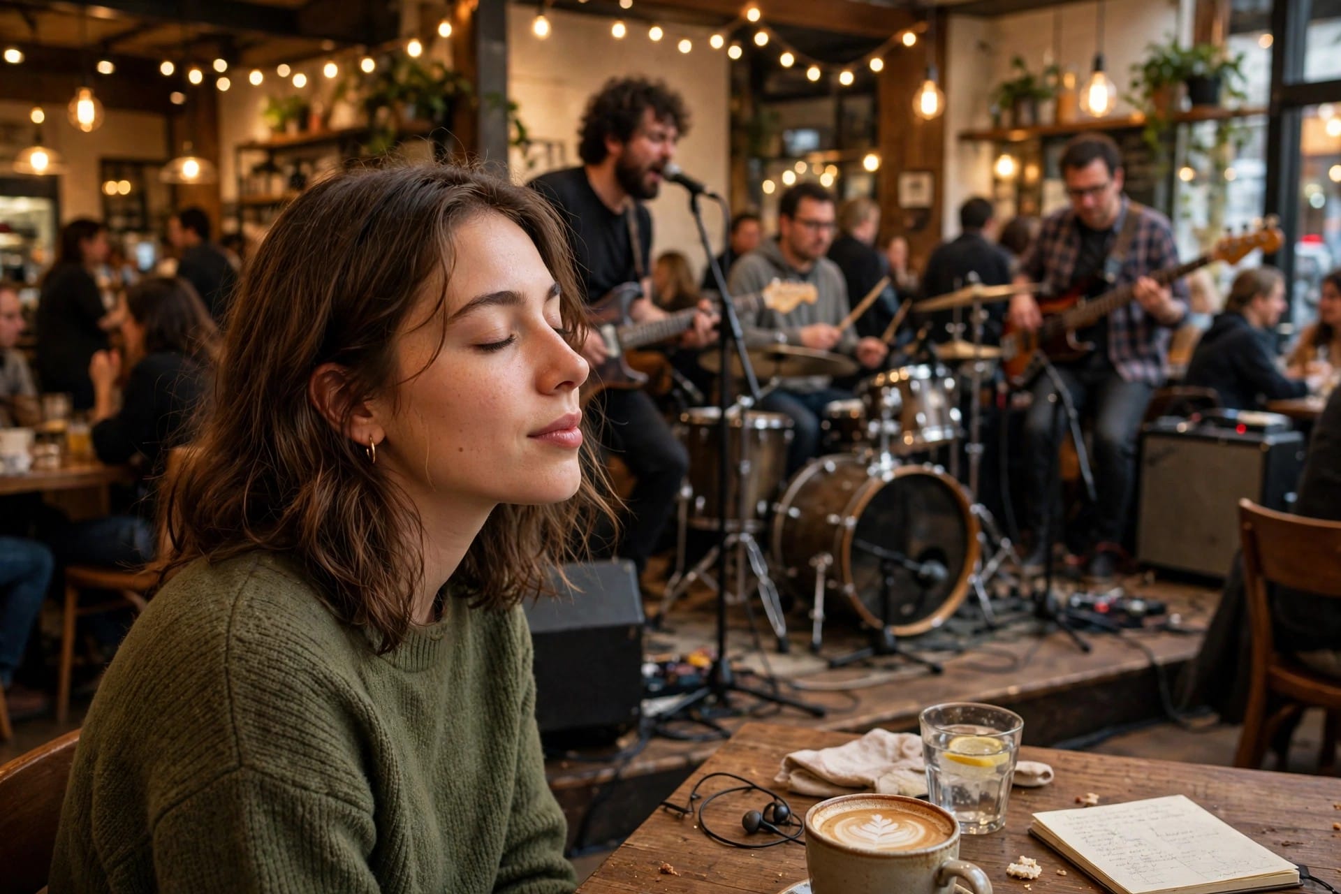Live band playing in a cafe, showing why humming breaks normal song identification