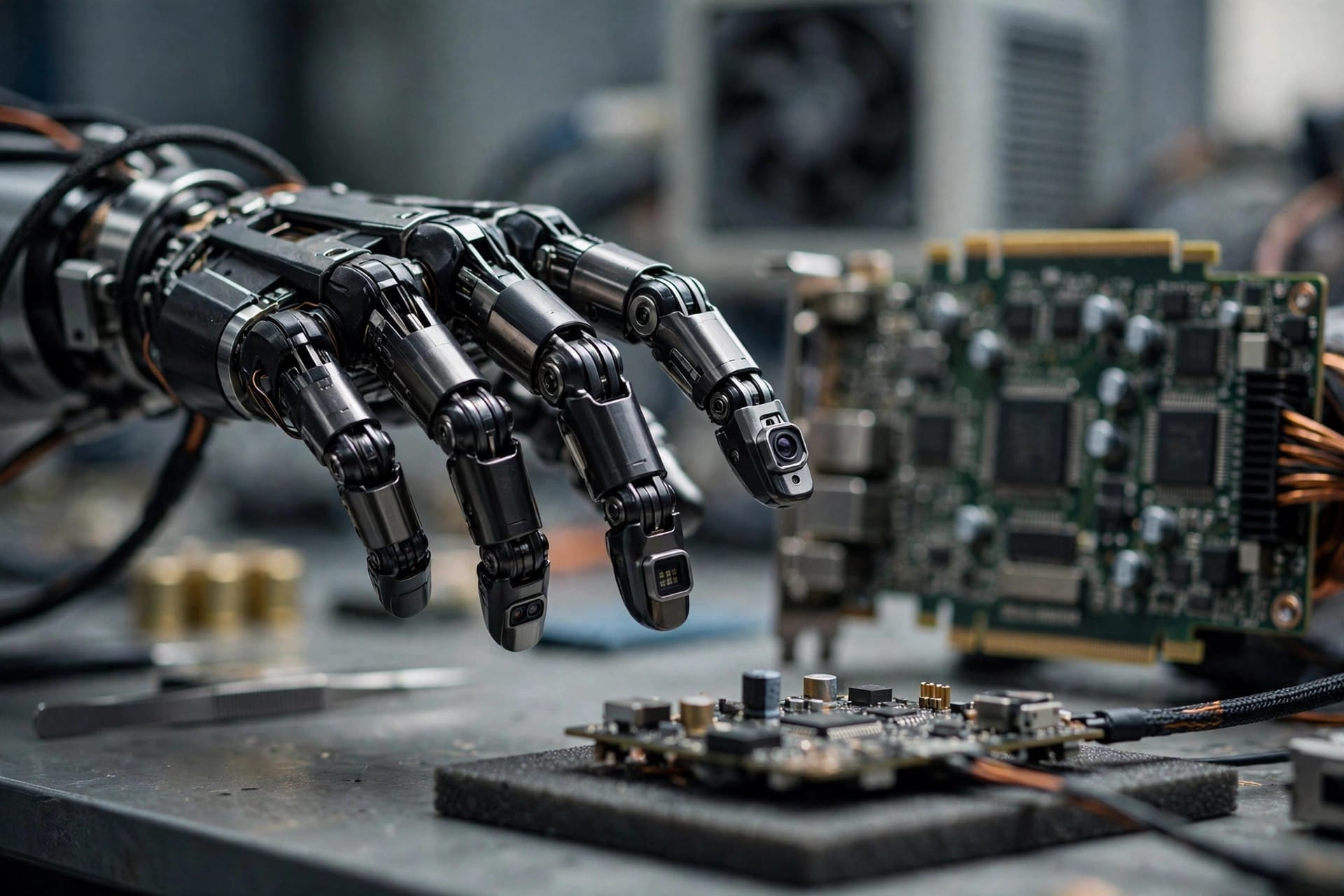 Robotic hand with camera and LiDAR sensors using NVIDIA Holoscan Sensor Bridge to perceive an object before grasping it