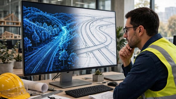 Mach9 AI CAD software turning a LiDAR road scan into an engineering blueprint for its $34 million Series A story