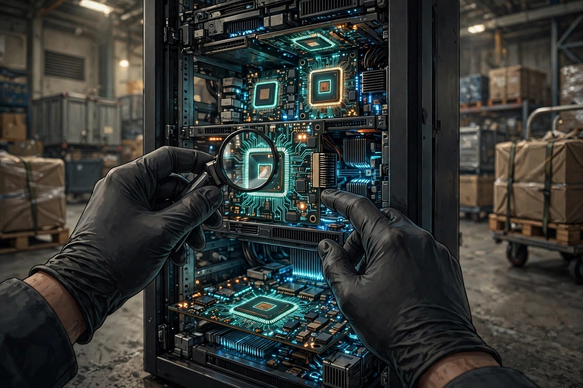 Server rack under inspection