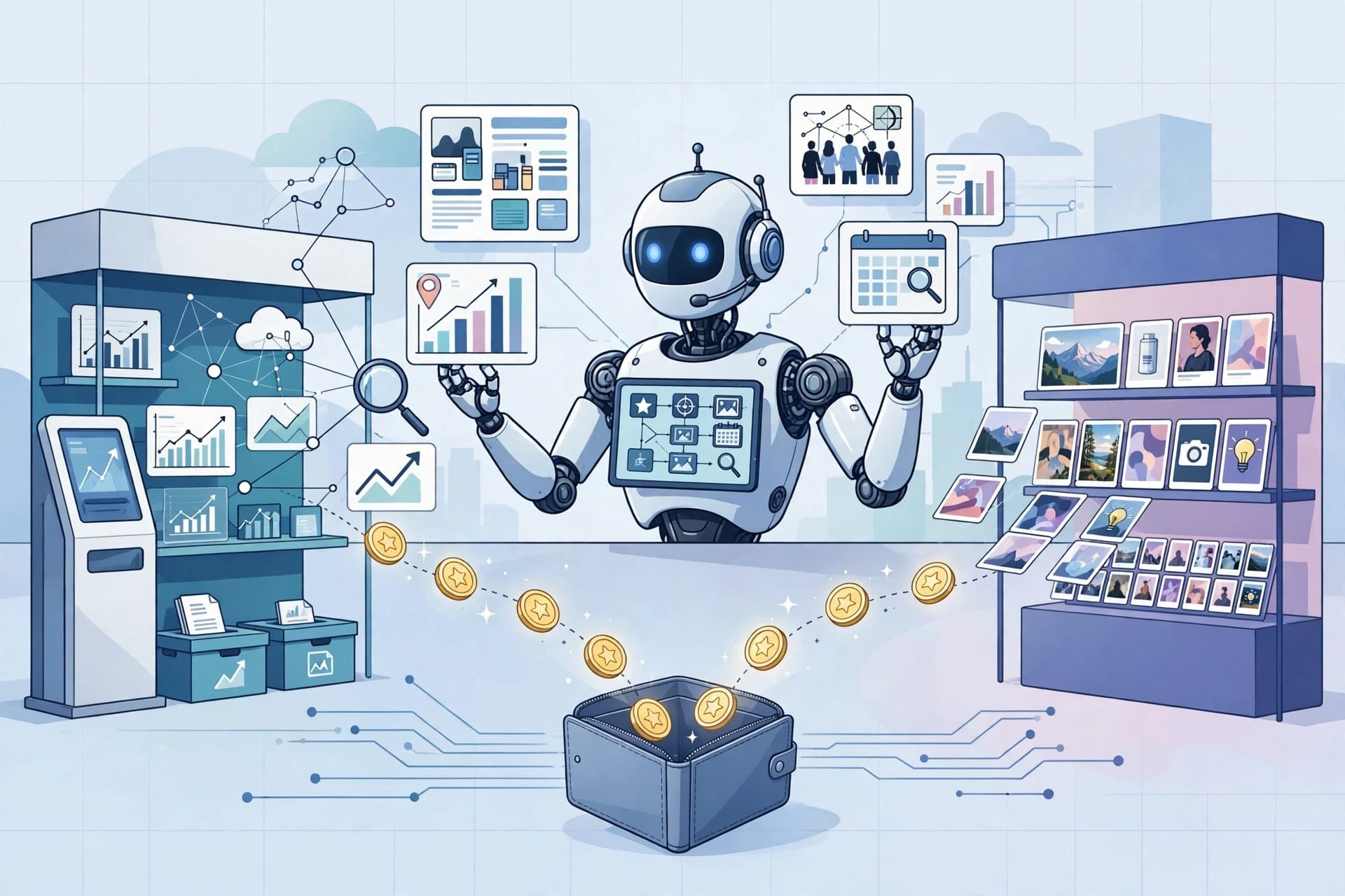 AI agent buying research and campaign images from two merchants under one Mastercard Agent Pay budget