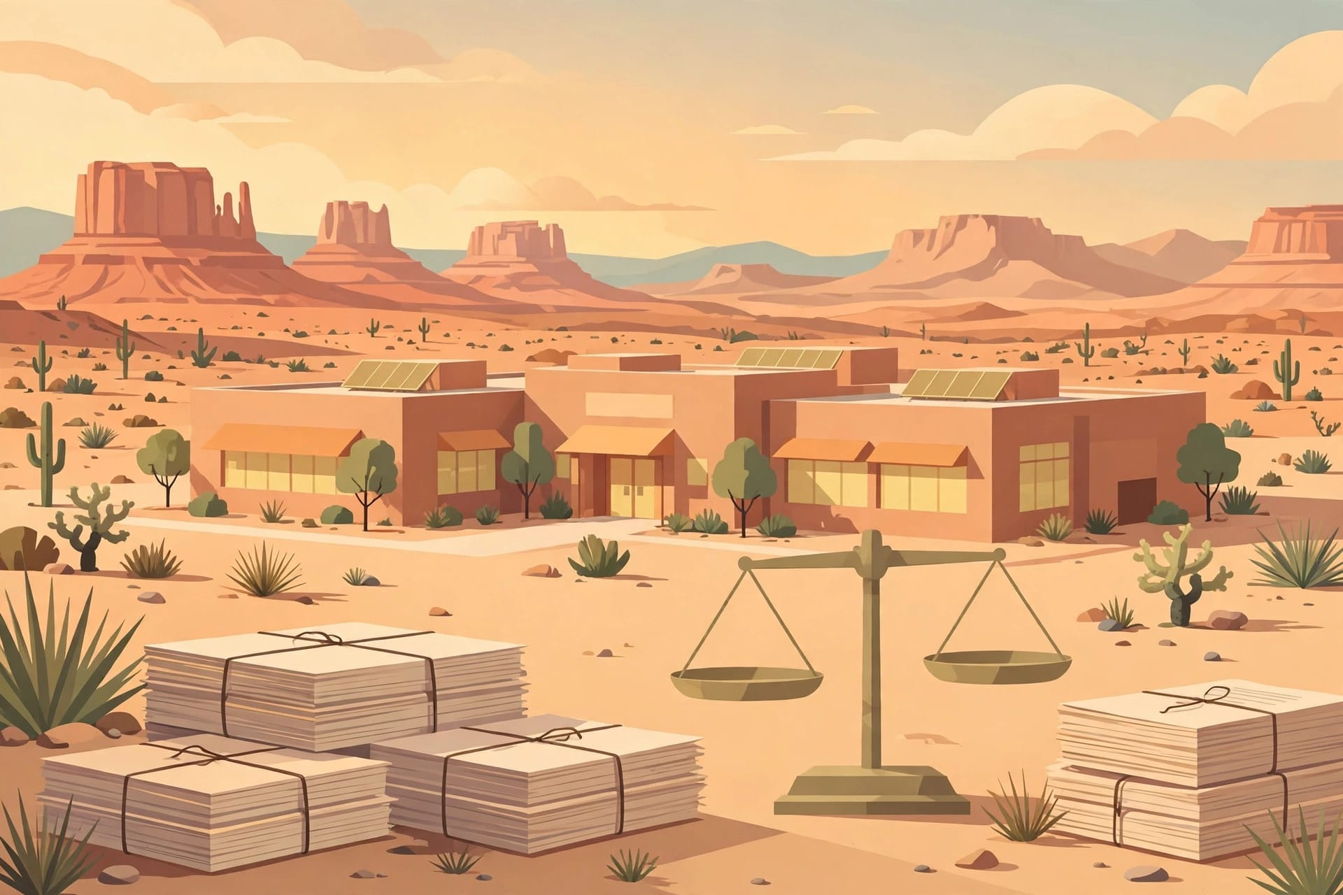 School building and legal documents in New Mexico, where Meta judgment penalties fund state schools