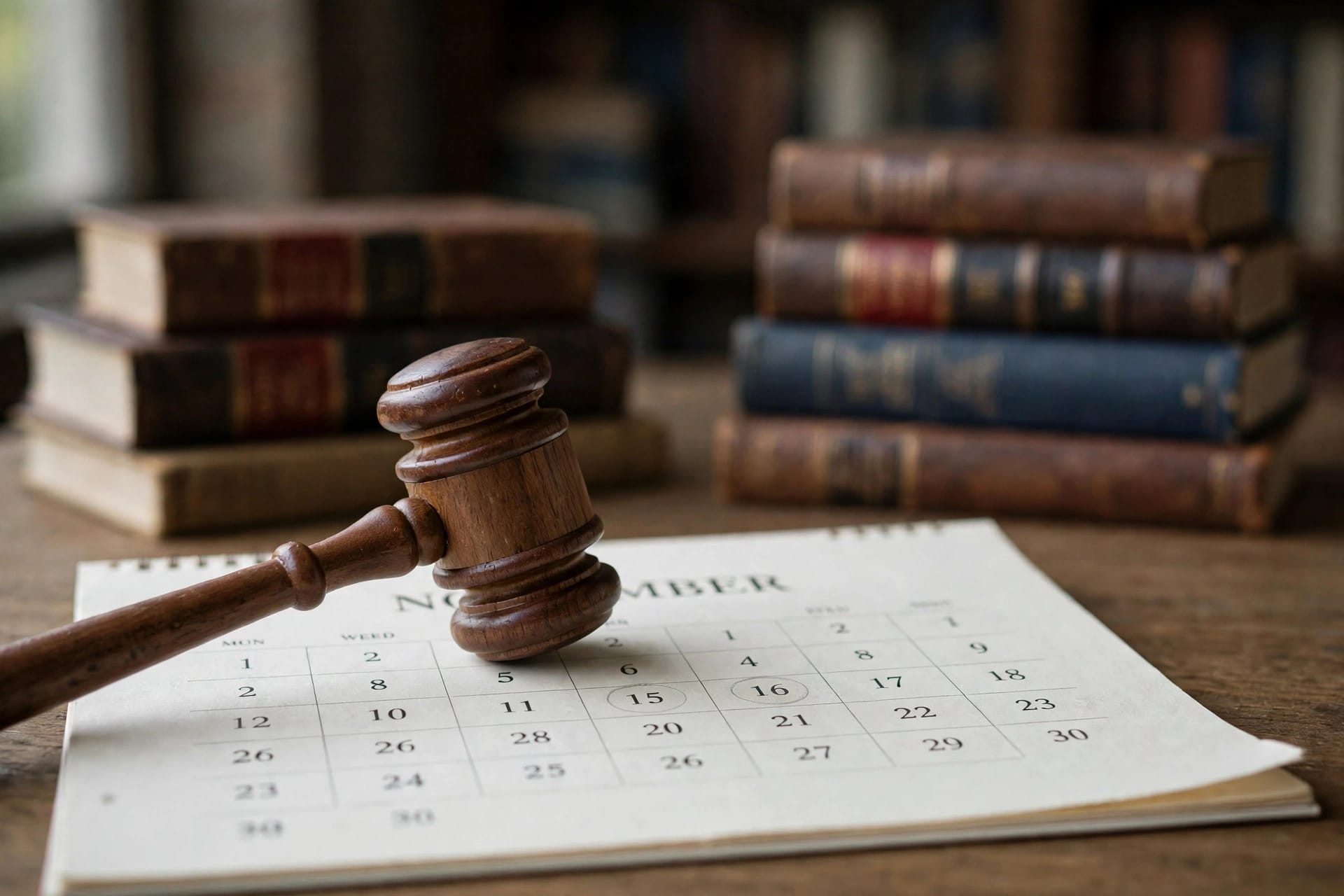 A gavel resting on a November calendar page, illustrating the November 20 enforcement date of Meta's revised commercial terms